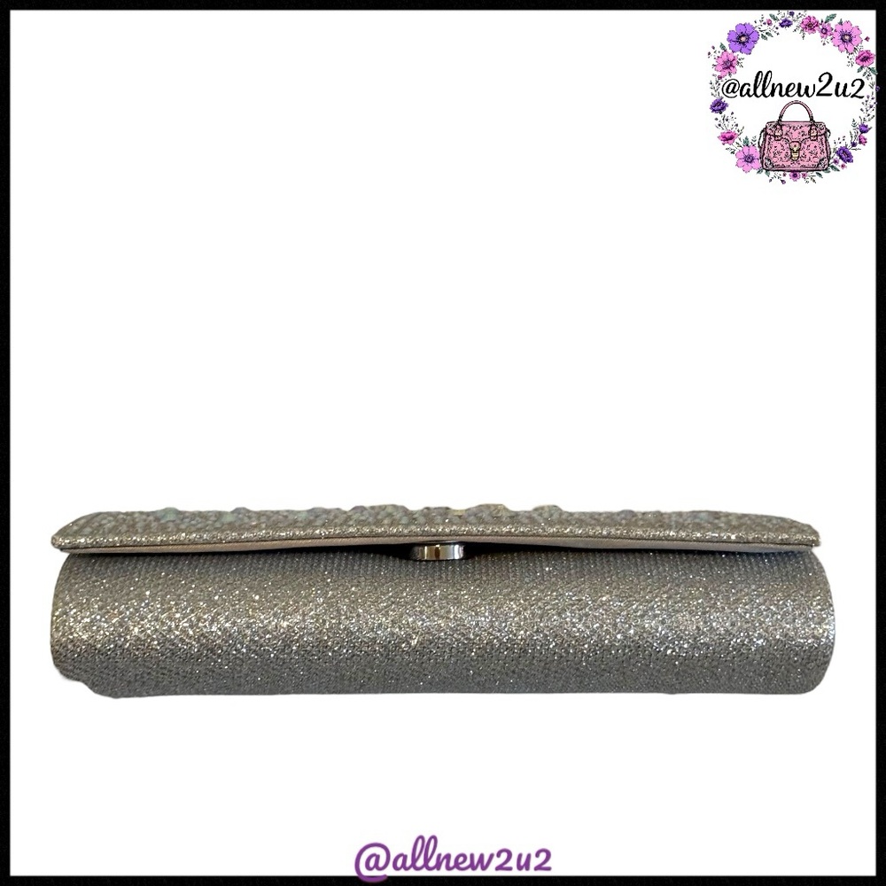 Jessica McClintock Beaded Elegant Silver Clutch Bag with Chan Strap - Picture 6 of 12